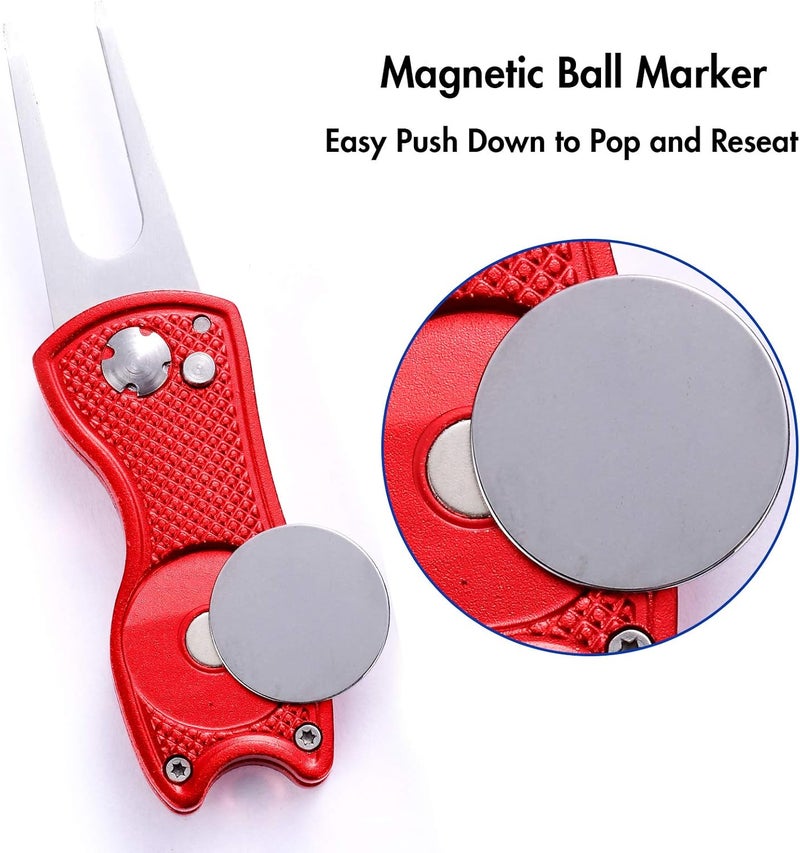 Fpxnb 2 Pack Metal Foldable Golf Divot Tool with Pop-up Button & Magnetic Ball Marker (Pack of 2, Fish Design) - Image 3
